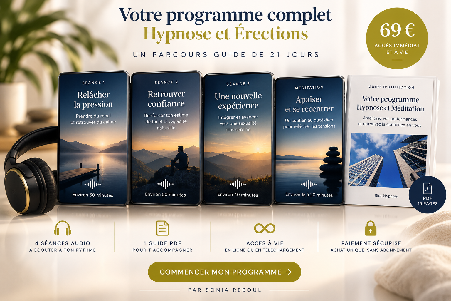 Programme Hypnose et Érections - parcours audio guidé de 21 jours par Sonia Reboul